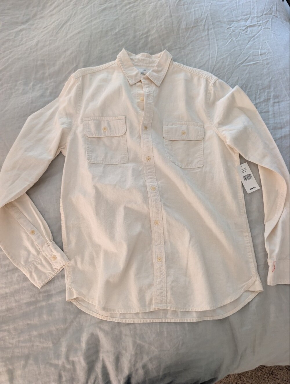 AG Adriano Goldschmied Linen Cotton Button Down Utility Shirt Medium Cream $98